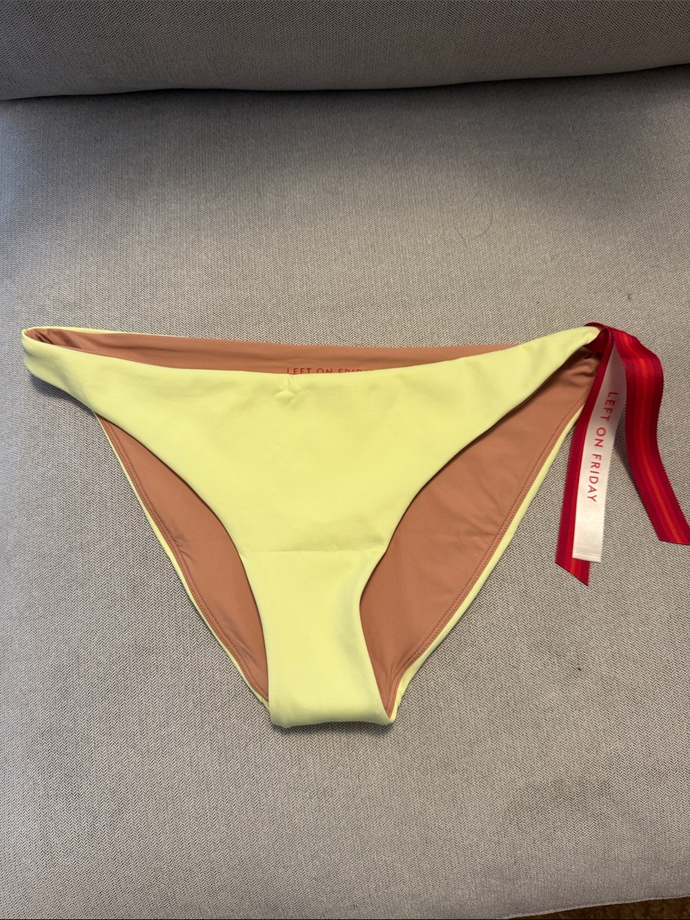 Left On Friday Bright Lemon Yellow Bikini Bottom with Tan Lining